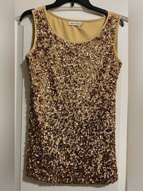 Anna-Kaci Gold Sequin Sleeveless Tank Top Size Large GORGEOUS